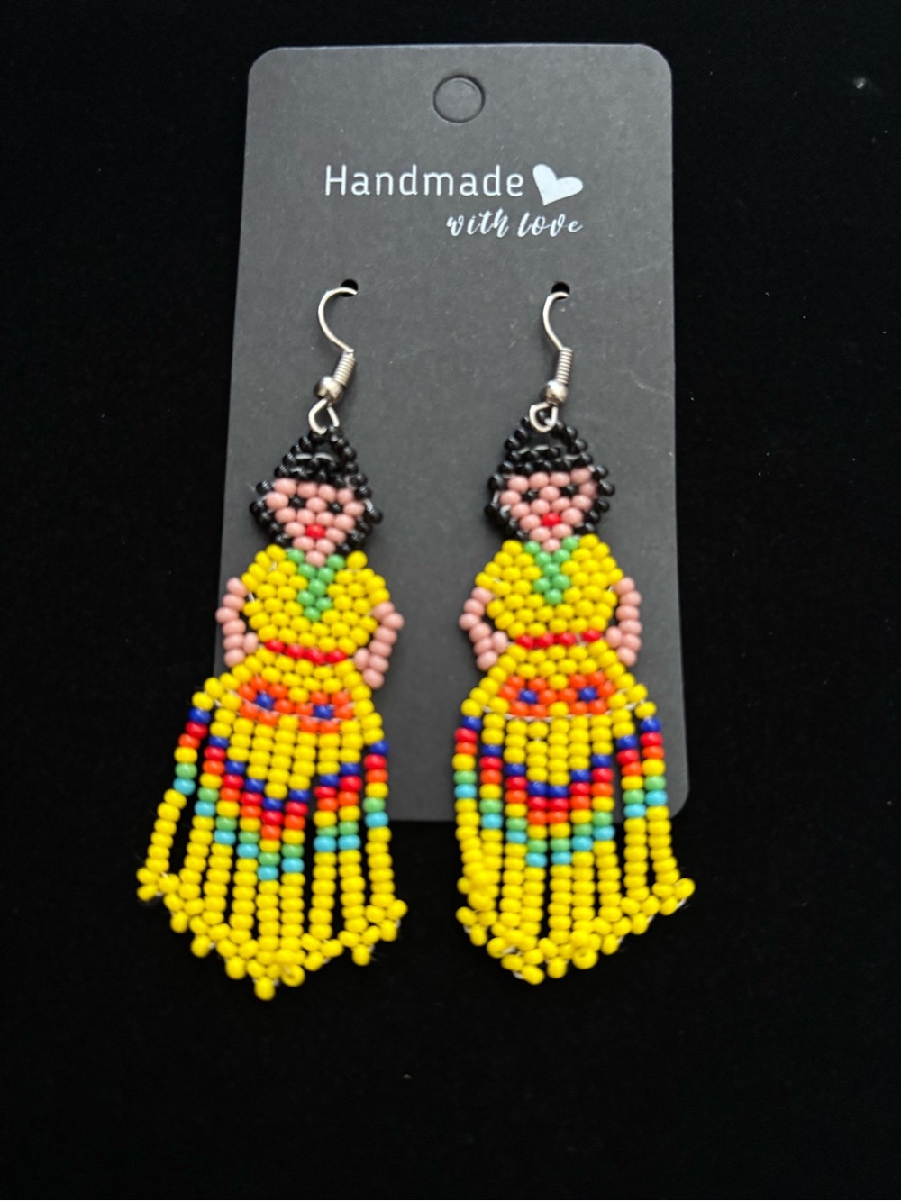 Handmade Chaquira doll earrings - Picture 1 of 3